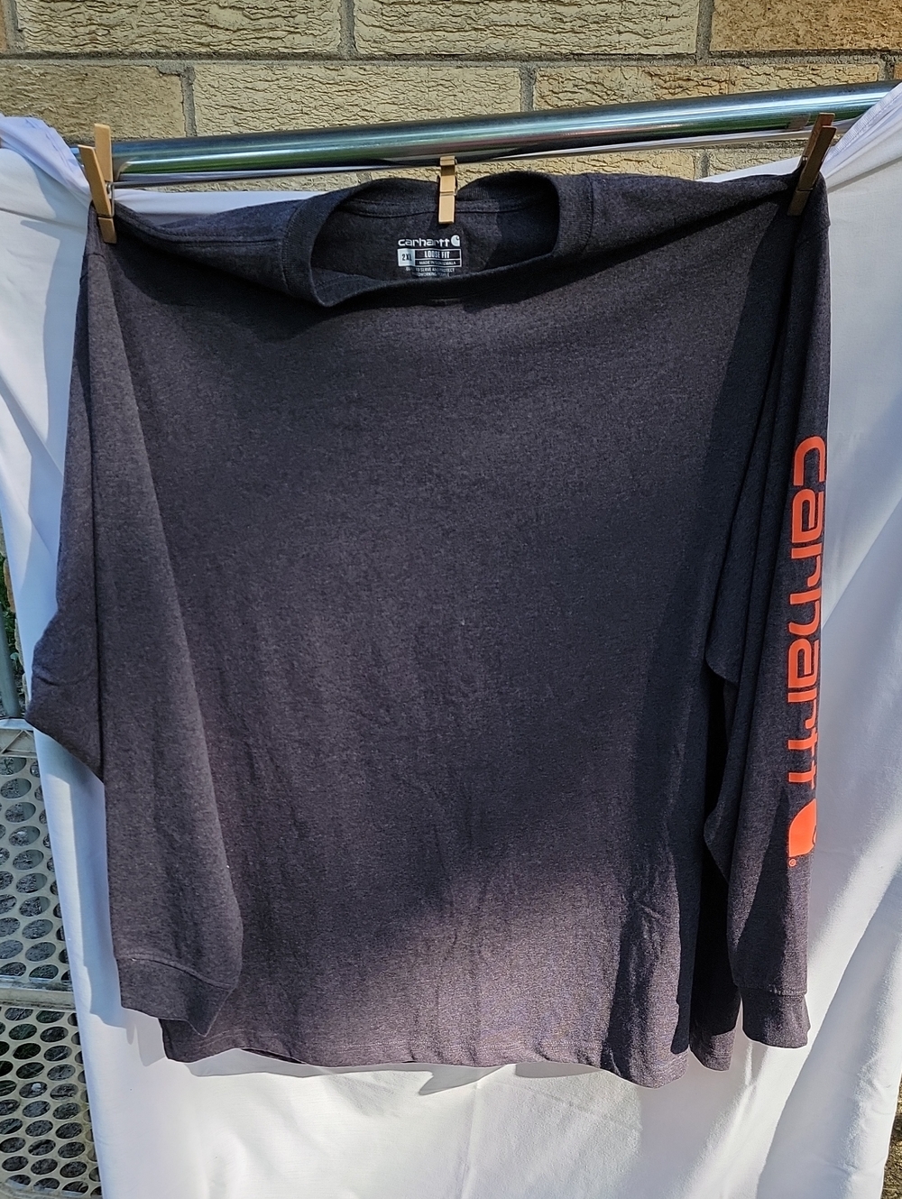 Carhartt Black Long Sleeve Tee with Orange Sleeve Logo 2XL